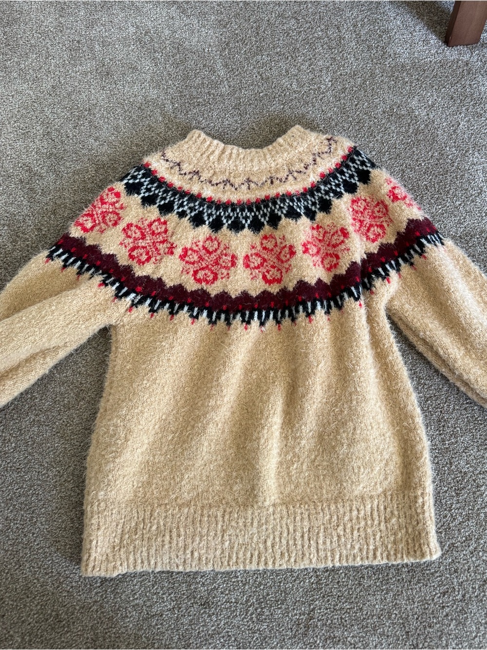 Altar'd State Fair Isle Cream Nordic Yoke Sweater with Pink and Black Accents